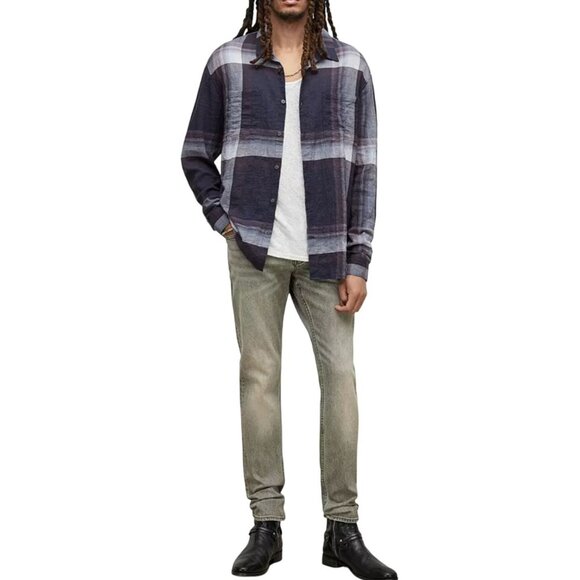 NWT JOHN VARVATOS Cole Plaid Long Sleeve Shirt S Cotton Button Down Plum Wood - Picture 4 of 4